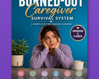 Caregiver Burnout Workbook Cover 1: ADHD Neurodivergent Recovery Planner, Stress Relief Journal (Digital Download)