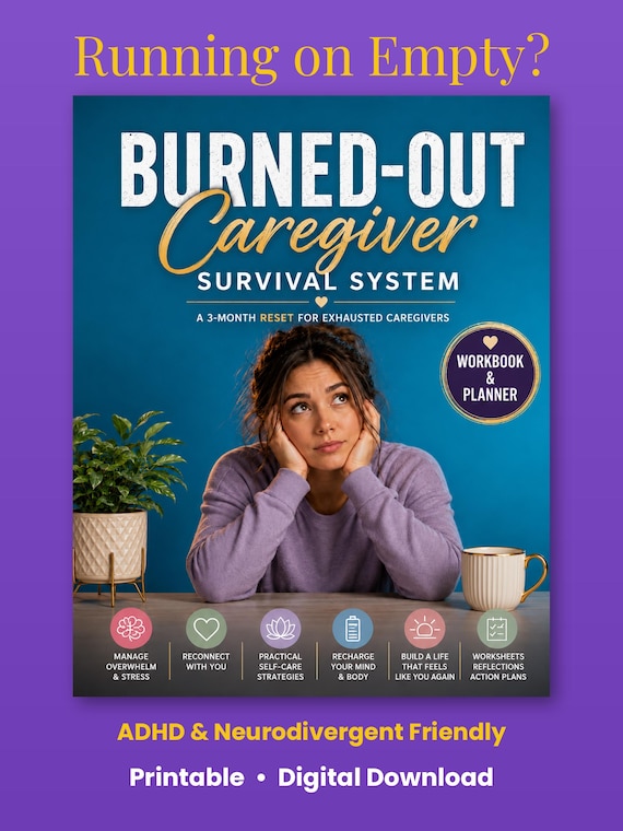 Caregiver Burnout Workbook Cover 1: ADHD Neurodivergent Recovery Planner, Stress Relief Journal (Digital Download)