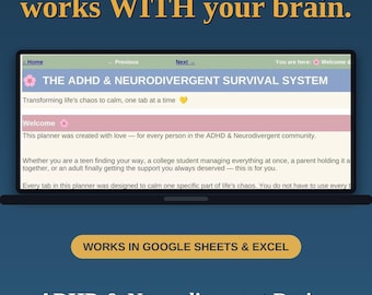 ADHD Neurodivergent Planner: Google Sheets, Excel Digital Organizer (Brain Dump, Focus)