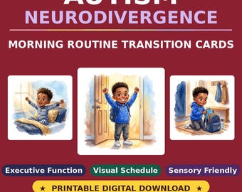 ADHD Autism Neurodivergence Morning Routine Transition Cards (Printable Digital Download)