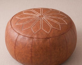 Pouf marocchino ottomano - Cuscino rotondo da pavimento per soggiorno e cameretta - Poggiapiedi boho - Complemento d'arredo artigianale