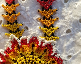 Beaded Tribal Huichol Mexican Handmade 3D Flower Necklace