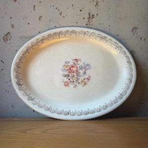 Antique Floral Platter, Edwin M Knowles Priscilla, 22K Gold Lace Rim, Grandmillennial Decor