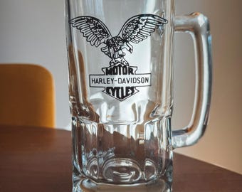Vintage Harley-Davidson Glas Bierkrug - Übergroßer 8 "Eagle Logo Bierkrug