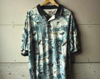 Vintage katoenhandelaren sportvissen kaart poloshirt heren 4 x jaren 90 nieuwigheid piqué