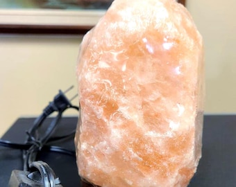 Lampe de Sel de l’Himalaya Rose ou Blanche avec Gradateur et Socle Bois