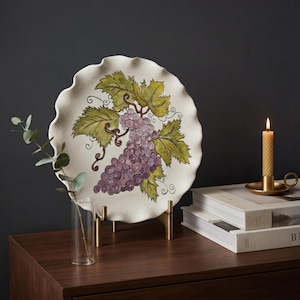 Handmade Ceramic Grape Wall Plate, Hand Painted Decorative Plate, Fruit Serving Platter, Housewarming Gift, Turkish Pottery Art