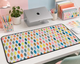 Mid Century Desk Mat, Atomic Age Leaf Print | Colorful Retro Office Decor, Art Gift