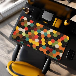 Geometric Desk Mat: Mid-Century Modern Colorful Platform Art Isometric Irid XL Mouse Pad