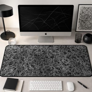 Black White Desk Mat, Monochrome Abstract Mouse Pad | Fibre Texture Office Decor, Modern Gift