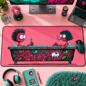 Quirky Mouse Pad, Lowbrow Funny Cartoon Desk Mat | Weird Monster Gamer Decor, Humorous Gift