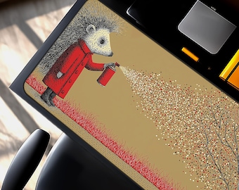 Whimsical Hedgehog Computer Desk Mat | Decorative Home Office Creative Desktop Setup