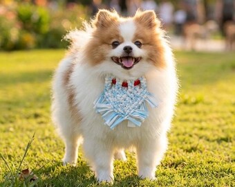 Colorful Washable Small Dog Bandana - Handmade Macrame Rainbow Design,  Soft Elastic T-Shirt Fabric.