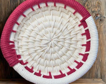 Coiled Rope Basket, Boho Entryway Organizer, Recycled Cotton Cord, Reusable Storage Catch All