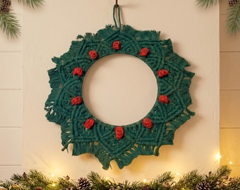 Macrame Indoor Christmas Wall Wreath, Cotton Cord Wreath