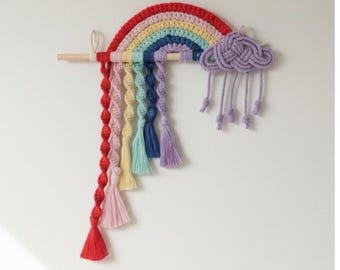 Rainbow and Cloud Nursery Macrame Wall Hanging, Boho Wall Decor