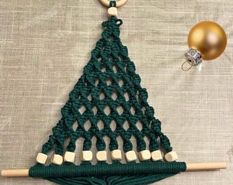 Macrame Christmas Tree Indoor Wall Hanging, Boho Holiday Decor