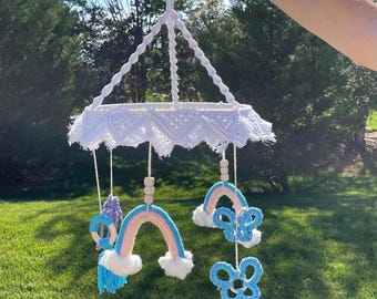 Handmade Macrame Baby Mobile for Cribs, Boho Nursery Decor, Unique Baby Shower Gift.