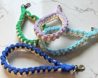 Macrame Wristlet Keychain, Boho Cotton Cord Key Ring Accessory