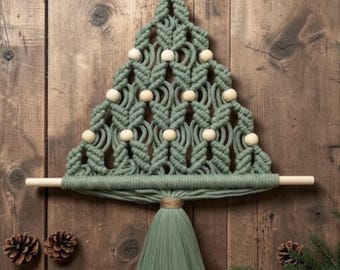 Macrame Christmas Tree indoor Wall Hanging, Boho Holiday Decor