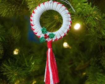 Christmas Ornament, Handmade Macrame Christmas Wreath, Boho Holiday Decor