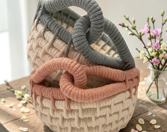 Coiled Rope Basket, Boho Entryway Organizer, Recycled Cotton Cord, Decorative Storage Catch All