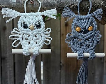 Macrame Owl Ornament, Handmade Owl Lover Gift Topper