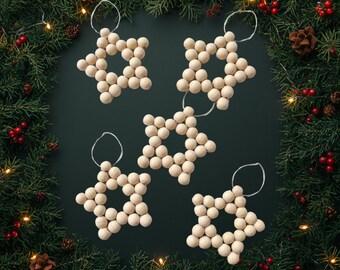 Wooden Bead Star Ornament Set of 3 Ornaments.