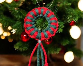 Christmas Ornament, Handmade Macrame Christmas Wreath, Boho Holiday Decor