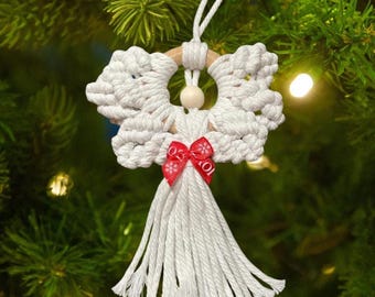 Macrame Christmas Angel Ornament, Handmade Christmas and Boho Holiday Decor