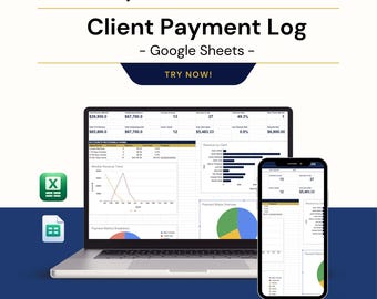 Hoja de cálculo de Google para el seguimiento de pagos de clientes: Panel de control del registro de facturas (Descarga digital)