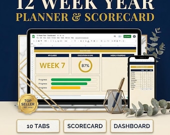 Planificador anual de 12 semanas / Cuadro de mando automatizado, seguimiento de objetivos (Google Sheets)
