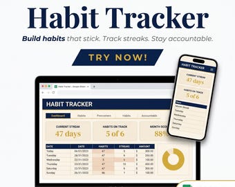 Habit Tracker Google Sheets | 365 Day View, Streaks, Monthly Stats (Digital Download)