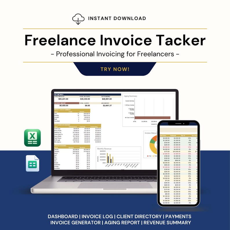 Freelancer Invoice Tracker: Google Sheets Template, Business Log ...