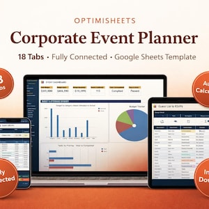 Corporate Event Planner Google Sheets Template | Event Budget Tracker | Guest List | Task Manager | 18 Tabs