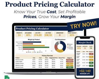 Calculadora de precios de Google Sheets / Plantilla de costos y márgenes para pequeñas empresas