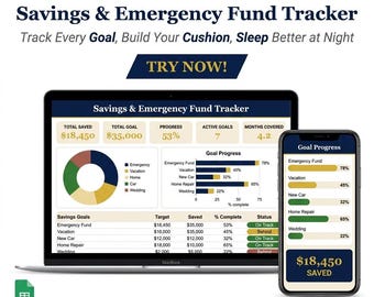 Rastreador de ahorros y fondo de emergencia: Múltiples objetivos, barras de progreso (Descarga digital)