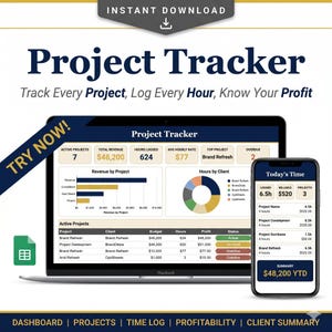 Google Sheets Project Tracker | Freelancer Time, Profitability Dashboard (Digital Download)