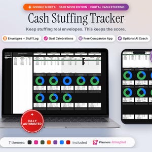 Cash Stuffing Tracker Google Sheets Dark Mode | Digital Cash Envelope System Spreadsheet | Envelope Budget + Optional AI Coach