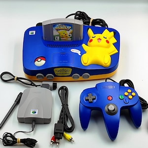 Nintendo 64 Pokémon Pikachu Console Complete Bundle | Original Blue N64 PAL | Controller, VRU, Microphone & Hey You Pikachu Game