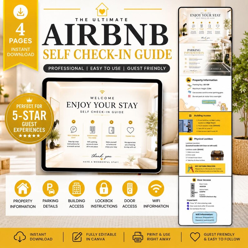 Airbnb Self Check-in Guide Template | Vacation Rental Guest ...