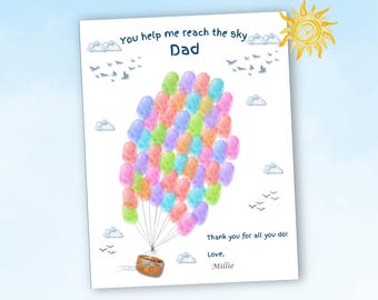 Recuerdo imprimible de arte con huellas dactilares para el Día del Padre, manualidades con huellas de manos para agradecer a papá, regalo de cumpleaños de agradecimiento, actividad para el aula de los niños