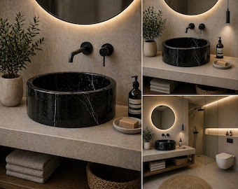 Black Round Marble Sink-Calacatta Viola-Handmade Sink