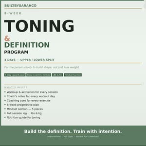 8 Week Toning & Definition Program PDF | Build Shape and Definition | Intermediate | Instant Download