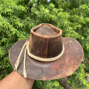 Handmade Distressed Leather Western Hat – Arthur Morgan inspired – Style Of RDR2 Cosplay Headwear image 4