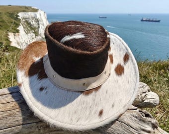 Real  Skin Handcrafted Cowhide Leather Outback Hat | Western Style Bush Hat, Unisex Rustic Design