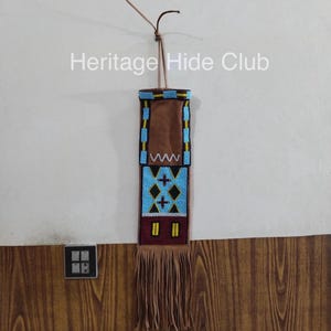 Traditional Native American Style Beaded Pipe Bag Handmade Fringed Leather Sioux Style
