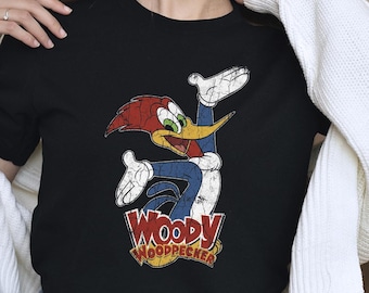 Camiseta retro de Woody Woodpecker, camiseta vintage de dibujos animados de Woodpecker, camiseta gráfica clásica de animación de los 90, regalo nostálgico de dibujos animados de pájaros para fans.