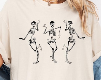 Comfort Colors Dancing Skeletons Shirt, Premium Vintage Spooky Tee, Aesthetic High Quality Halloween Top