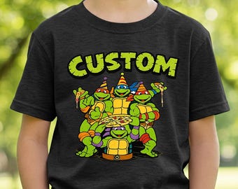 Camiseta personalizada de cumpleaños de las Tortugas Ninja, Camiseta personalizada de cumpleaños de las Tortugas Ninja Adolescentes Mutantes, Camiseta infantil para fiesta de pizza, Regalo para niño de las Tortugas Ninja